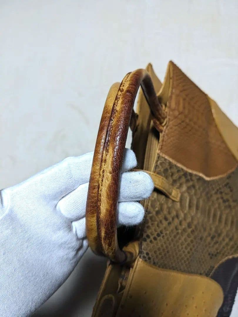 エキゾチックレザー　トートバッグ パイソン オーストリッチ A4 キャメル