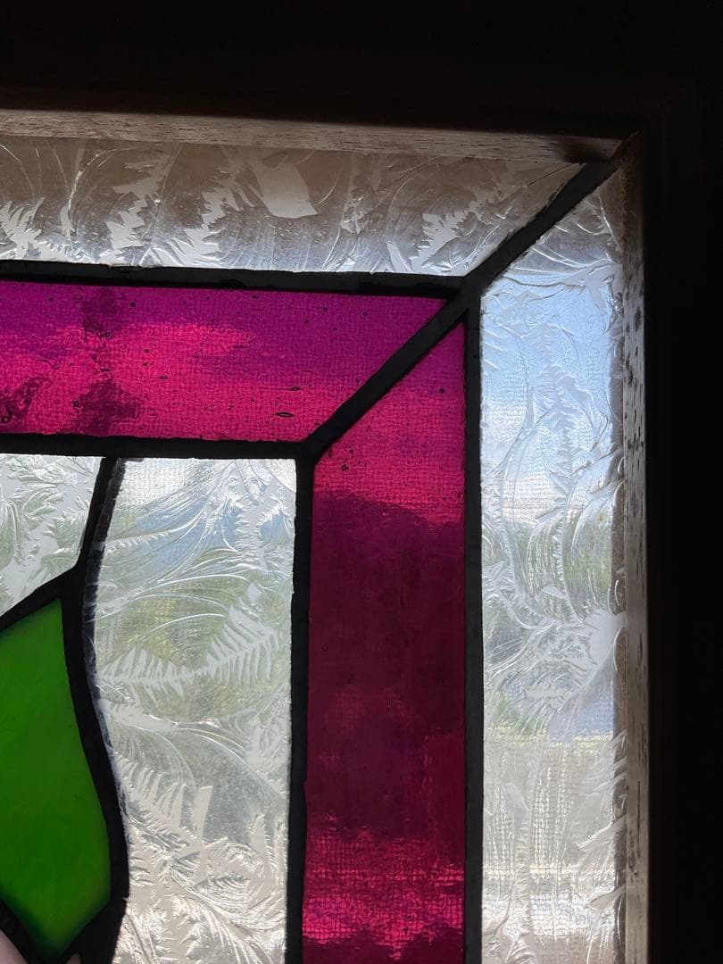 額装 ステンドグラス 薔薇 バラ 窓 アンティーク ヴィンテージ 大正 浪漫