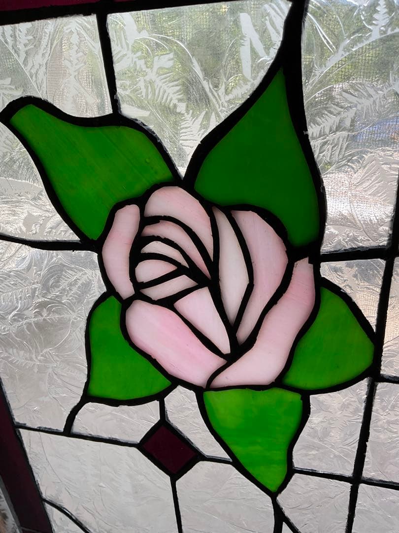 額装 ステンドグラス 薔薇 バラ 窓 アンティーク ヴィンテージ 大正 浪漫