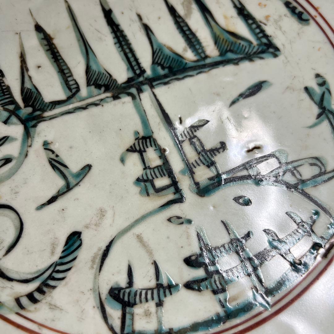 中国明時代 呉州赤絵大皿 木箱付 直径約22.5㎝ 東Y7-