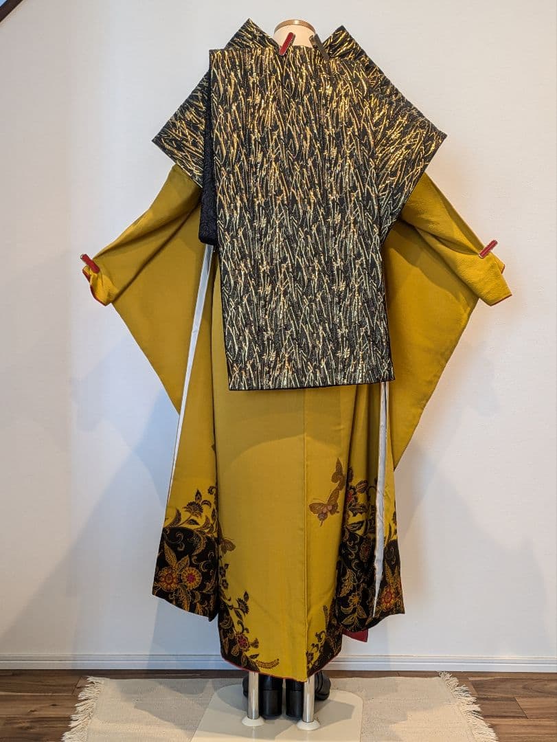 振袖フルセット 身丈165裄67 銀彩 からし色 黒 やまと誂え 成人式