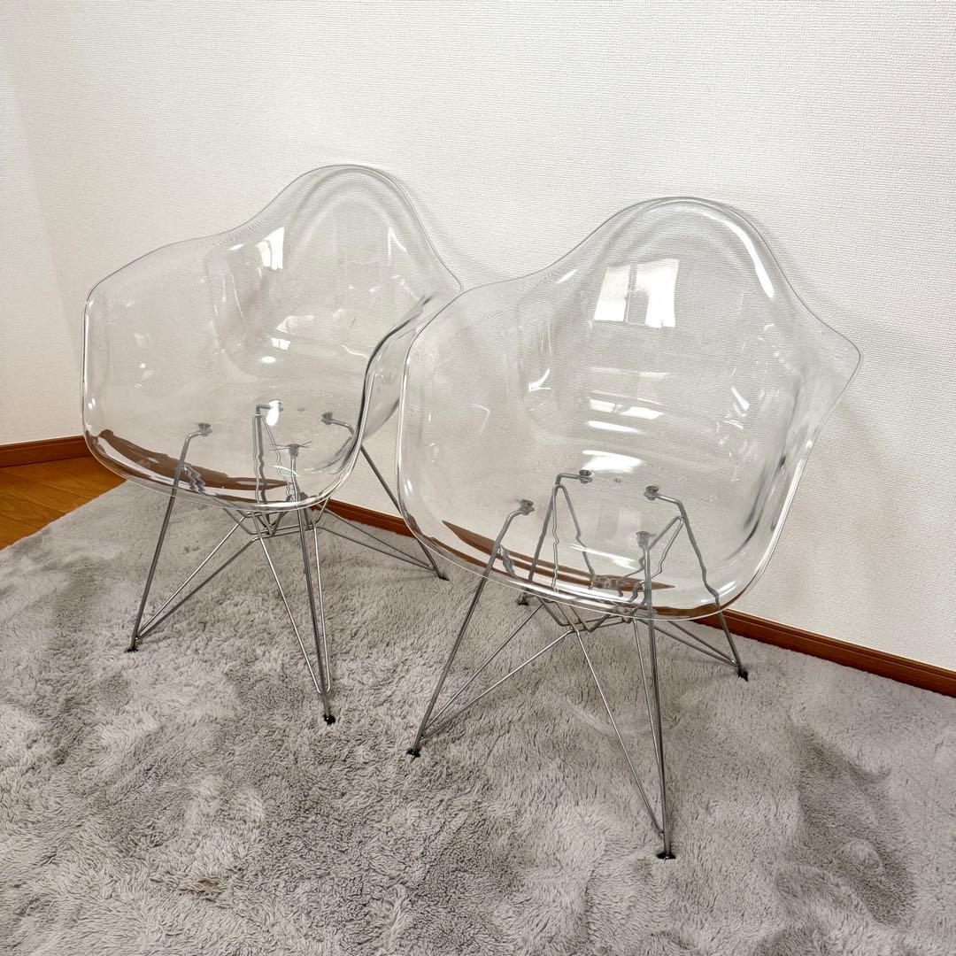 【関東近郊無料配送!!!】 円形 ガラステーブル　クリア椅子 二脚セット