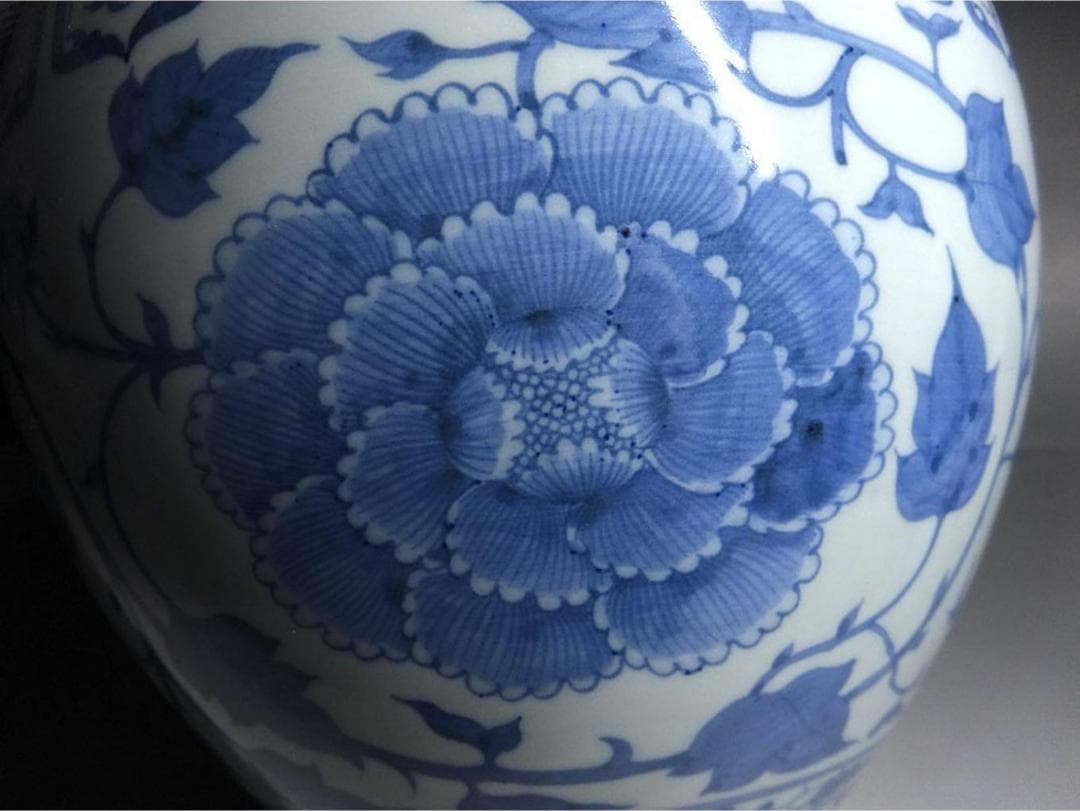 時代物 九谷焼 九谷万年窯 染付花瓶 元染写 古陶磁 高約28cm t97019