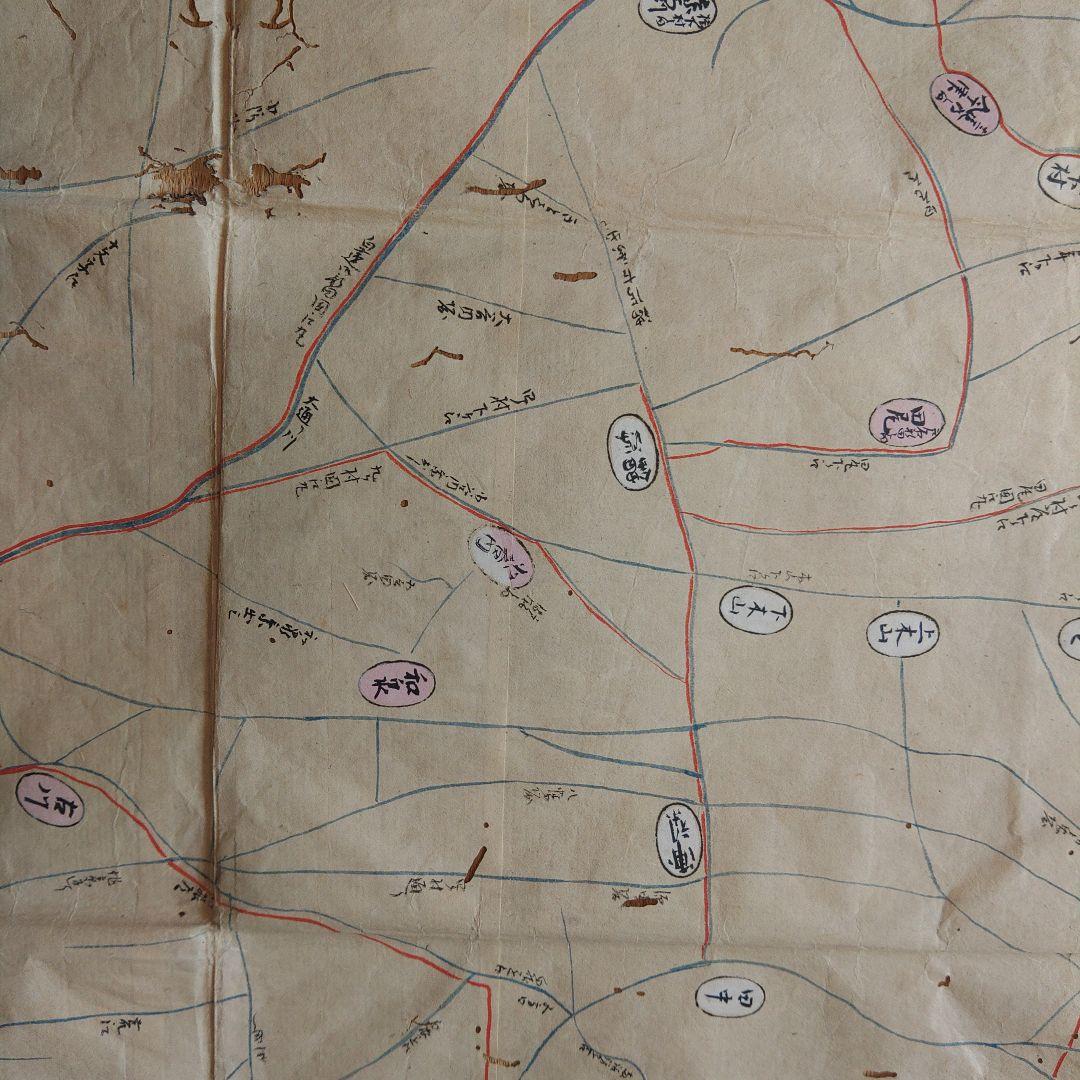 江戸時代越後味方村白根付近彩色古地図和紙裏打長さ196cm