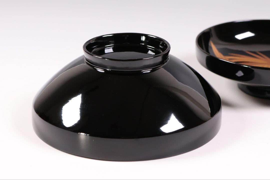 【CM403】天然木漆塗 菊桐鳳凰金蒔絵 黒塗 吸物椀 1客 昭和期 木製漆器