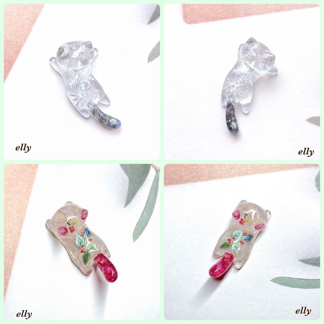 【ゼロ様】1548.天然石　琉球ガラス　星　ジャンピング猫　レジン　キーホルダー