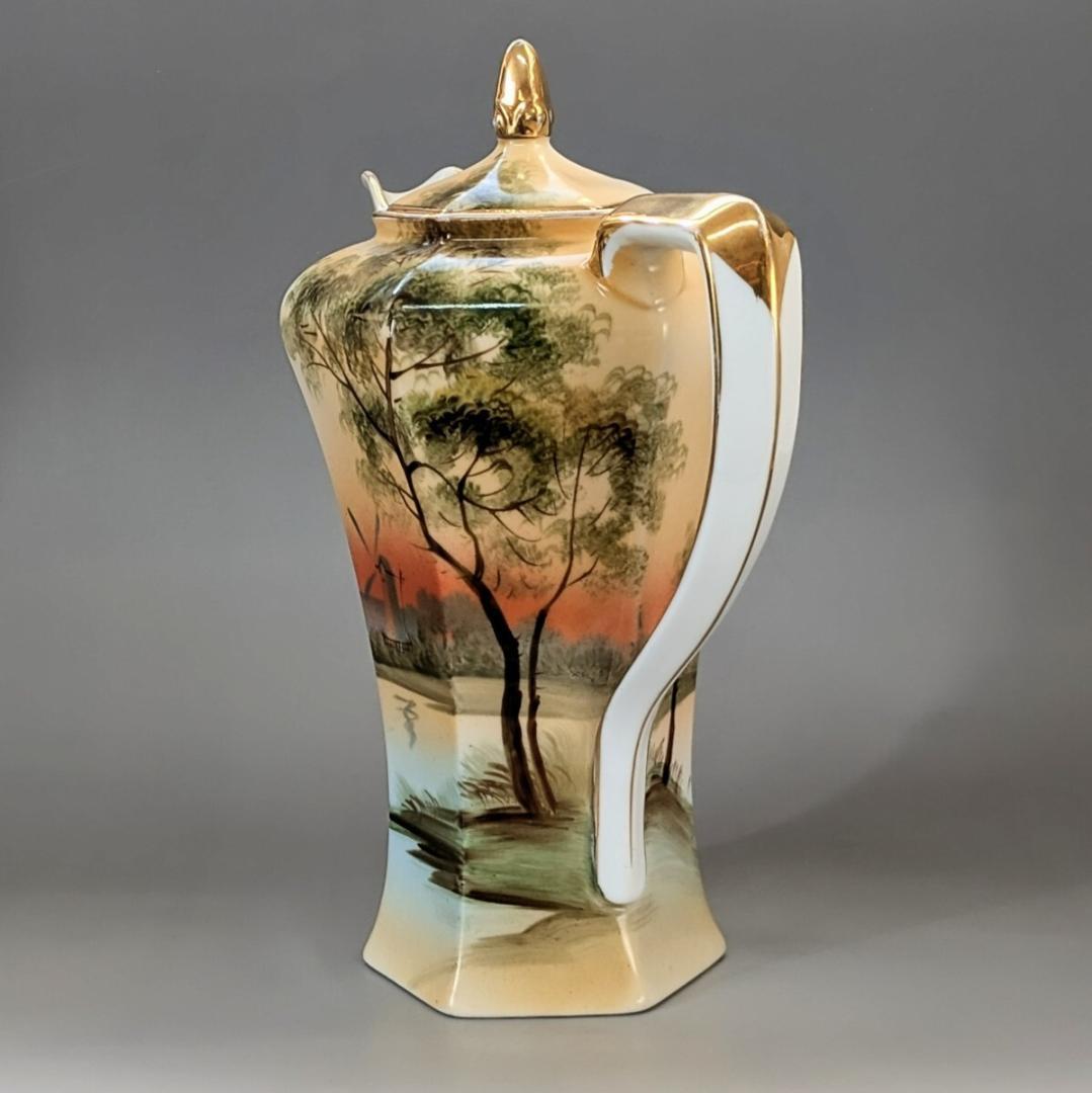 里帰り オールドノリタケ ☆金彩湖畔風景図 六角形ヘキサゴン ポット