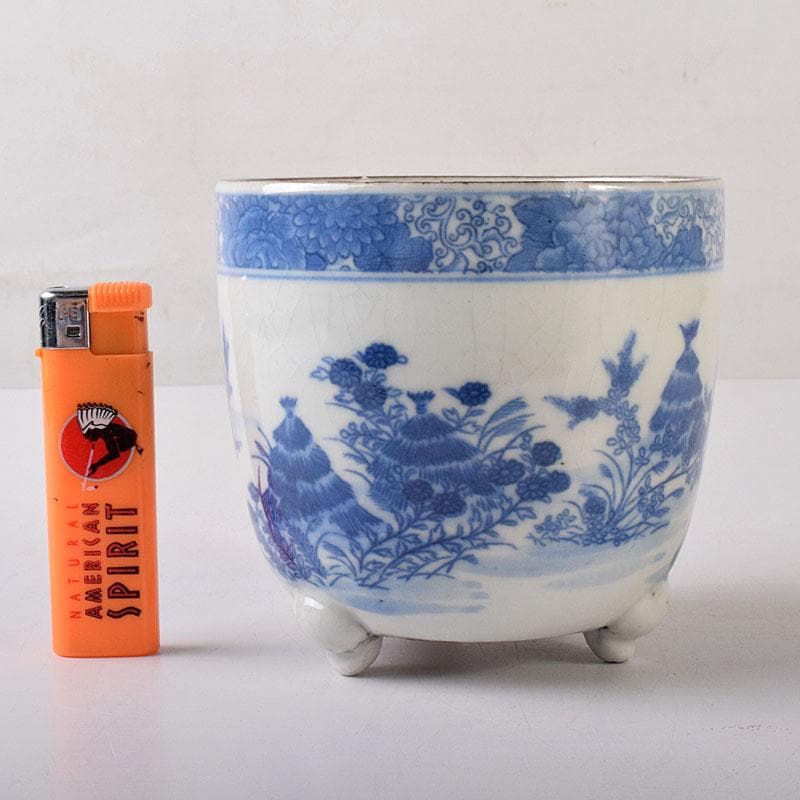 瀬戸焼 古瀬戸 染付秋草文 三つ足香炉 火入れ V R7933