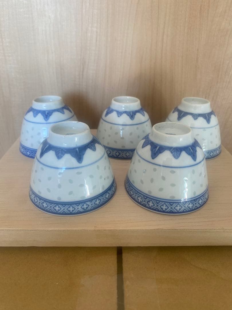 中国　景徳鎮製　茶碗五客　茶葉入れ