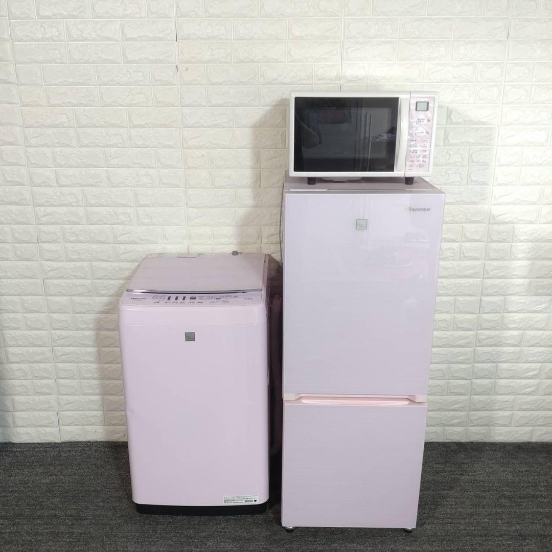 生活家電 3点セット 冷蔵庫 洗濯機 電子レンジ 1人暮し ピンク F114