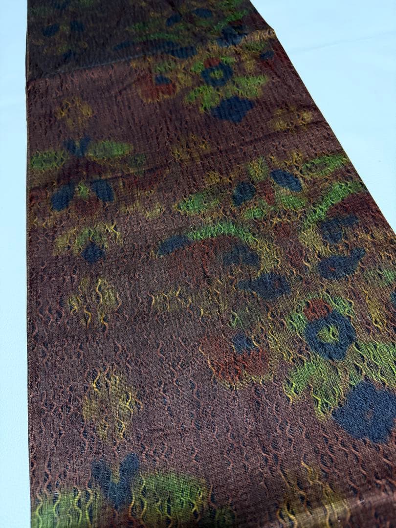 本草木柿渋染 伝統工芸士福本久人 袋帯 六通柄 正絹 花唐草 未使用 イ6371