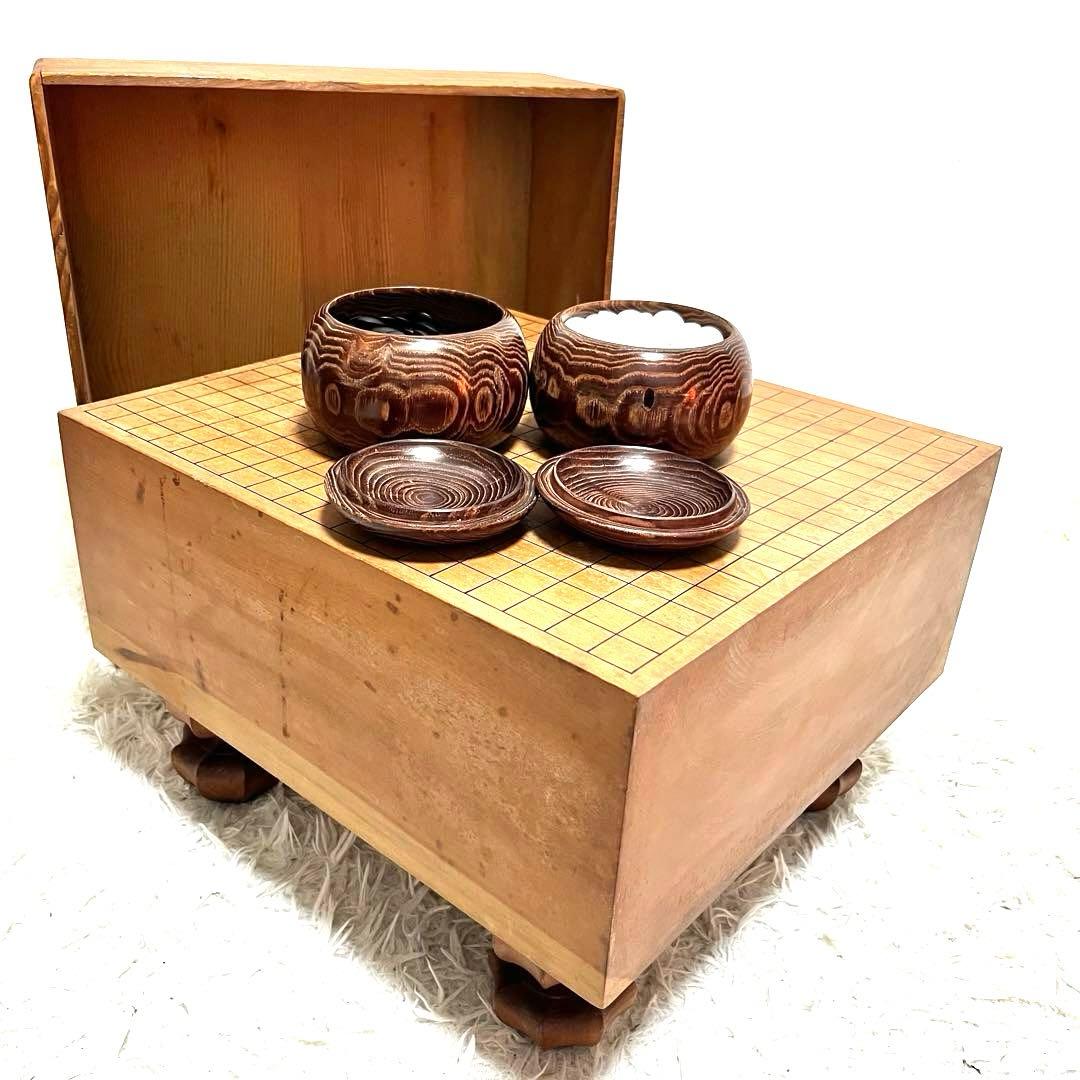 高級 囲碁盤 ケース付き 脚付き へそ有り 碁石セット 厚さ18㎝ 囲碁