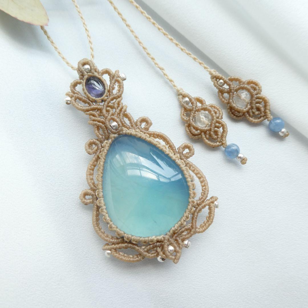 アクアマリン・アイオライトのマクラメネックレス アクアマリン・アイオライトのマクラメネックレス アクアマリンと