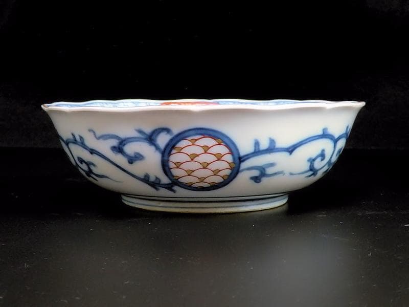 大聖寺伊万里　金襴手　花に福良雀の図　膾皿　５客　B267AS-BGl