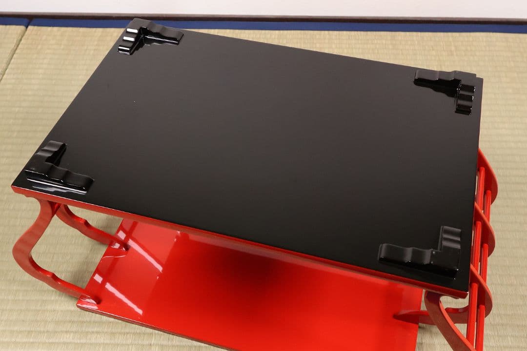 漆芸 輪島塗 朱塗 八足卓 花台 供台 54.5×27.3cm【MA722】