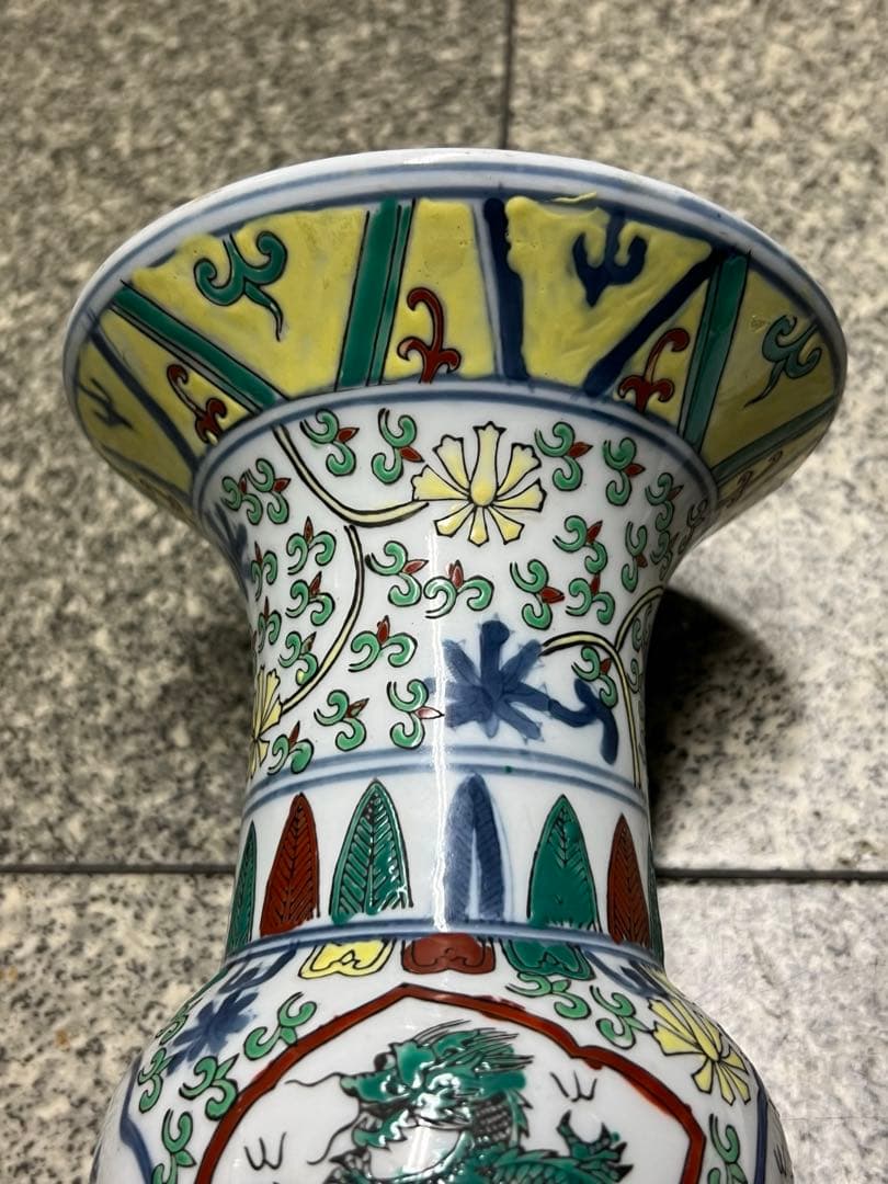 中国古美術 五彩龍紋染付花瓶【大明萬歷年製】在銘F-