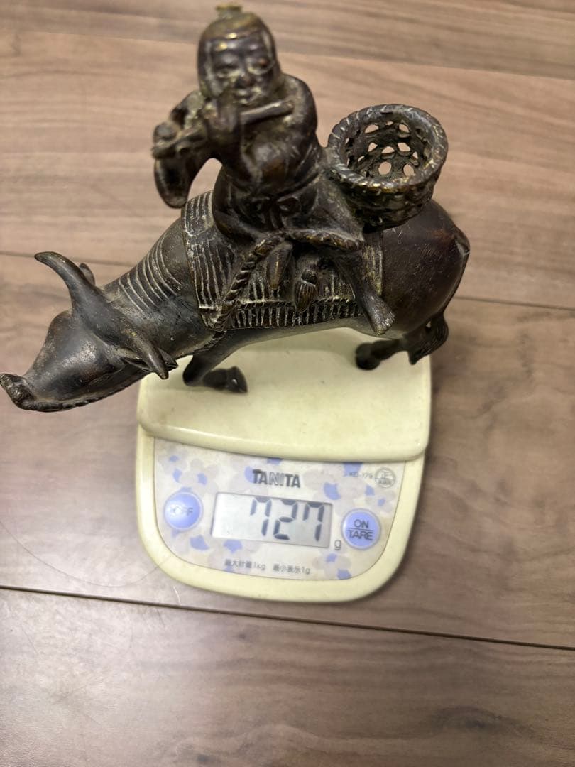 牛 翁 置物 香炉 牛に乗った翁 金属工芸 飾り 置物 骨董 古銅製
