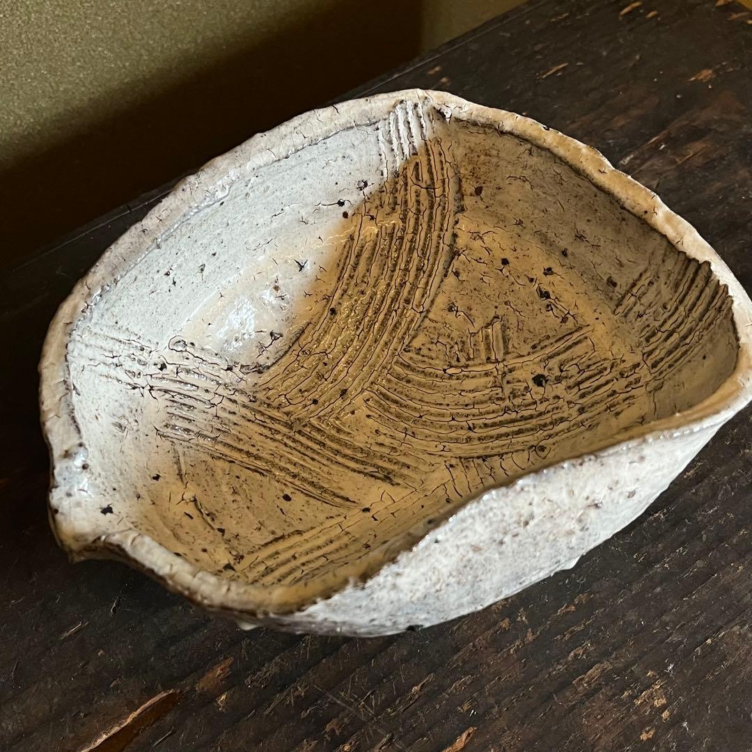 中川自然坊　粉引唐津擂鉢　共箱・栞（検:森岡成好　中里隆　水谷渉）