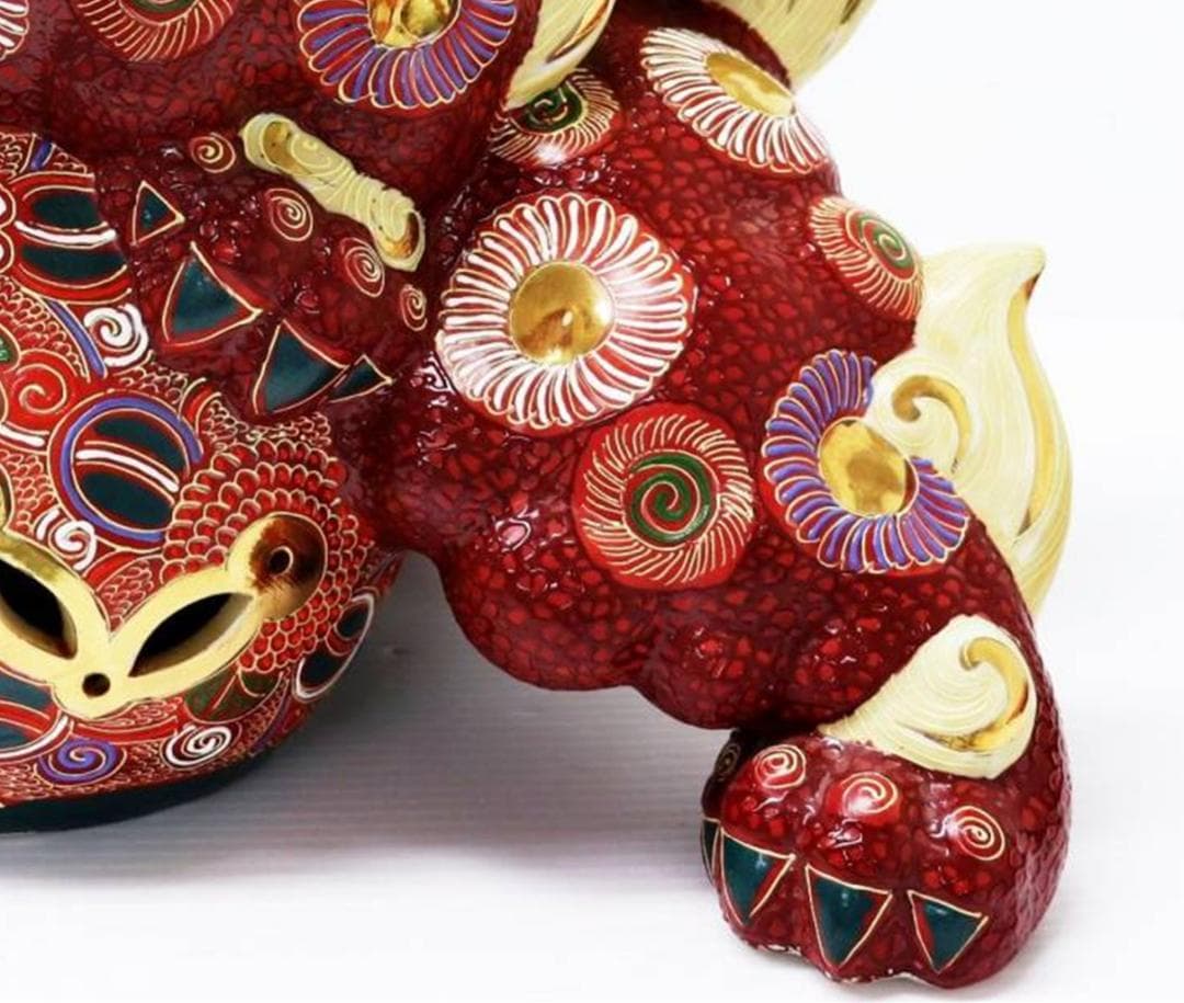 九谷焼 玉乗り獅子 双仙銘 開運 縁起置物 高さ約36cm 良好品 K6s147