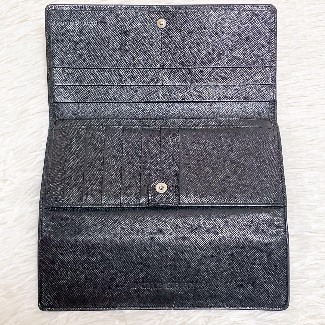 美品✨バーバリー 長財布 三つ折り キャンバス レザー 黒 ノバチェック