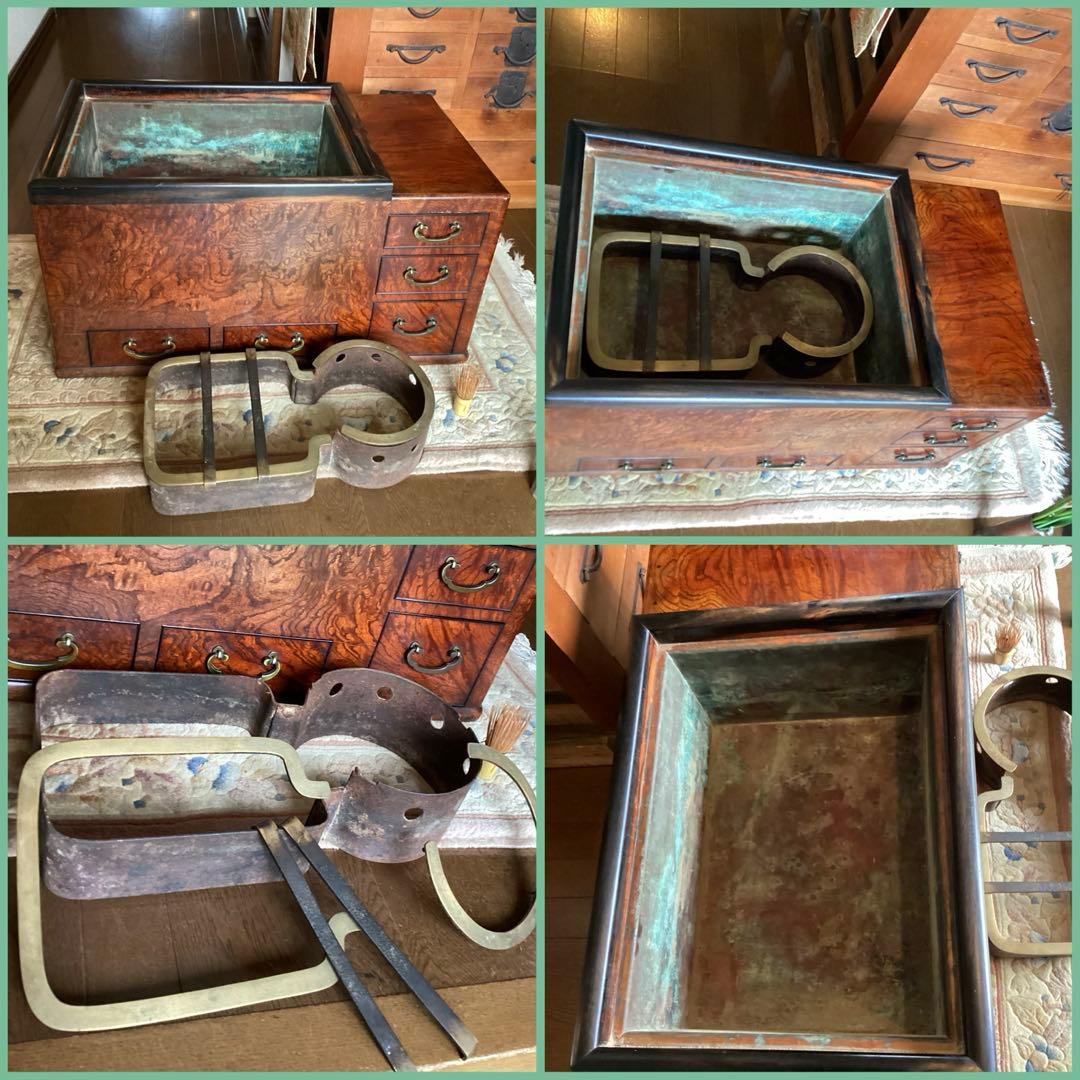 江戸火鉢 長火鉢 関東火鉢 欅 玉杢 銘木 （特注五徳付）