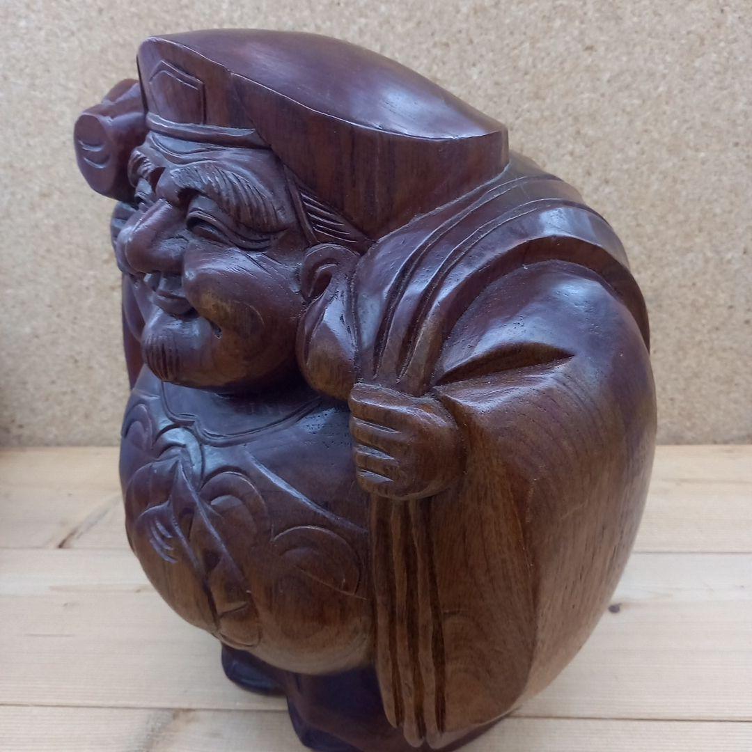 木製 福の神 彫刻 大黒 置物 縁起物 木彫り