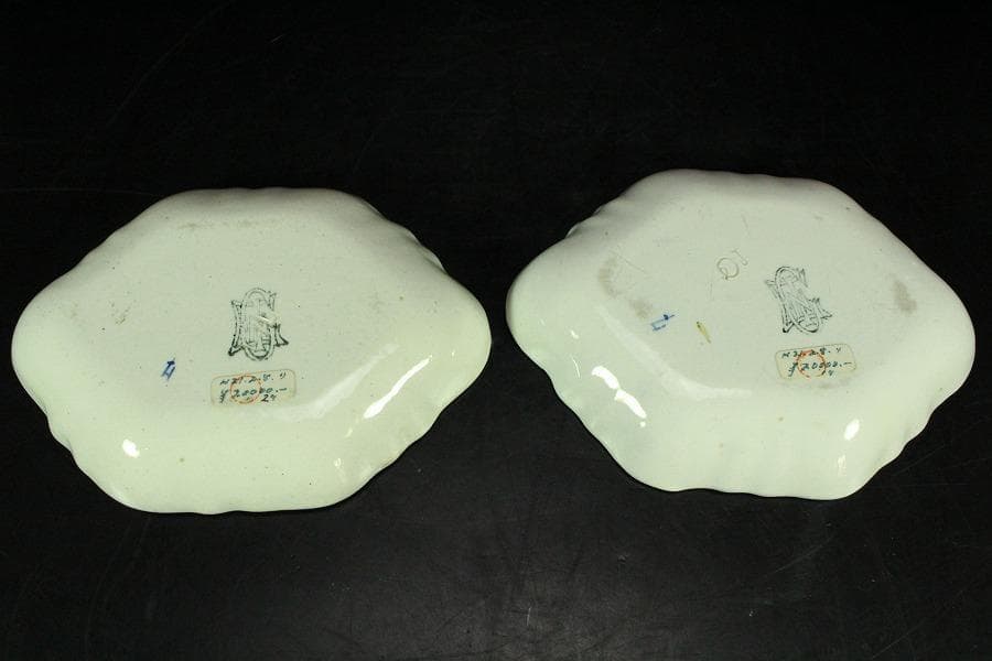 西洋骨董 阿蘭陀 菱皿 一対 時代物(K-A394)