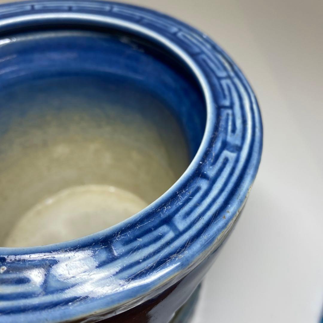 中国清時代 大清乾隆年製 瑠璃青花筆筒 木箱付 東Y7-0331☆2Fトニオ