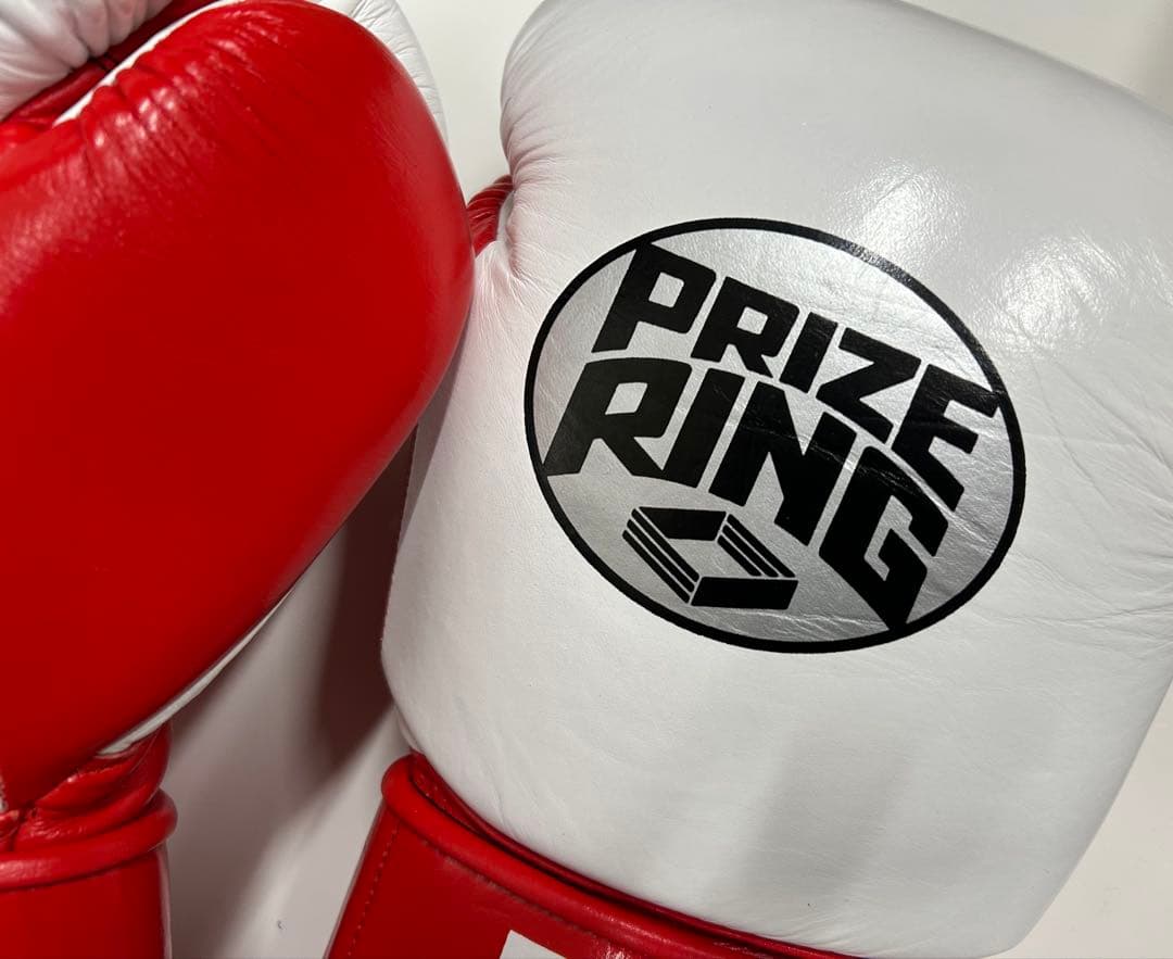 プライズリング ボクシンググローブ 本革製 白/赤16oz 武道・格闘技