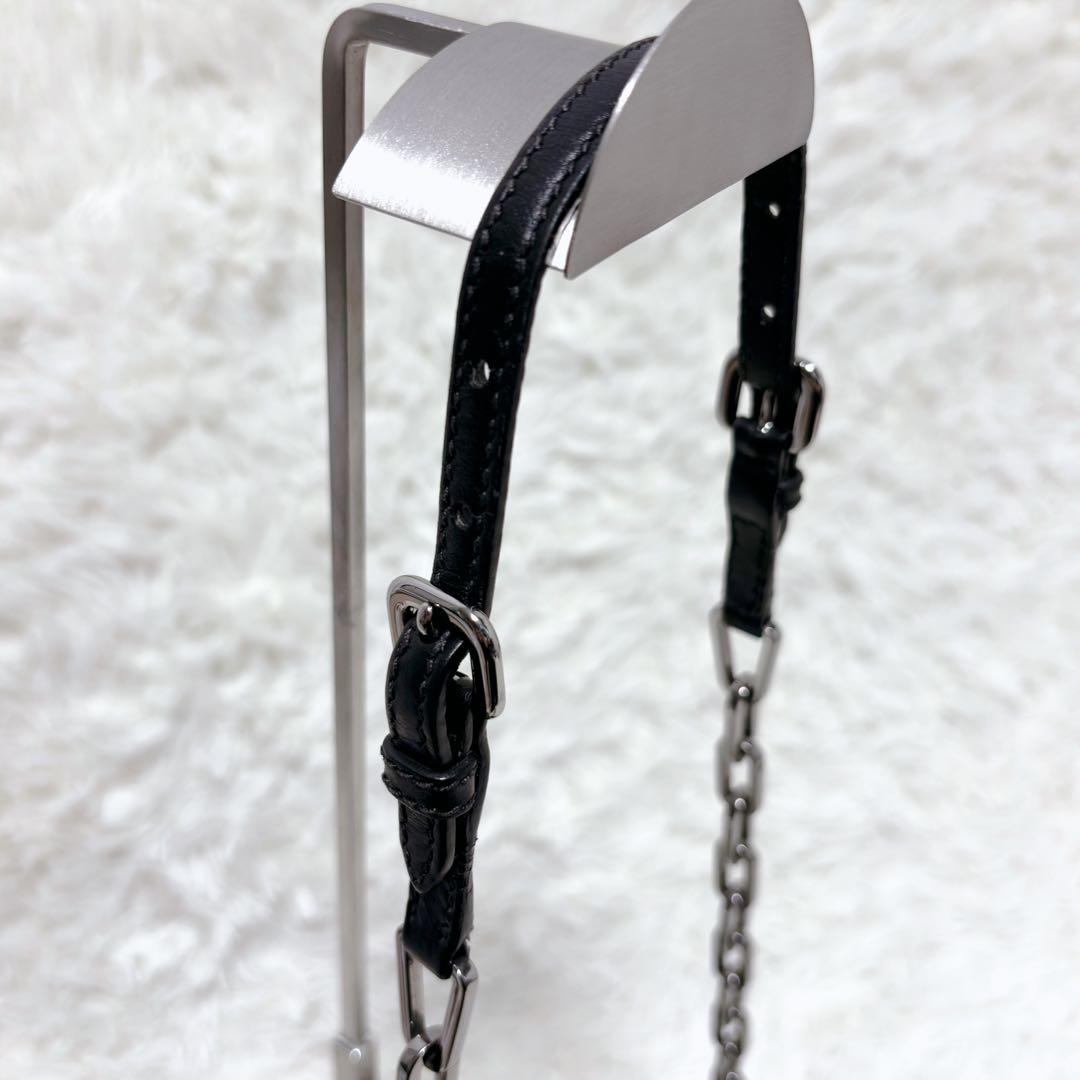 ミュウミュウ ショルダーバッグ チェーン スタッズ シルバー金具 レザー 黒