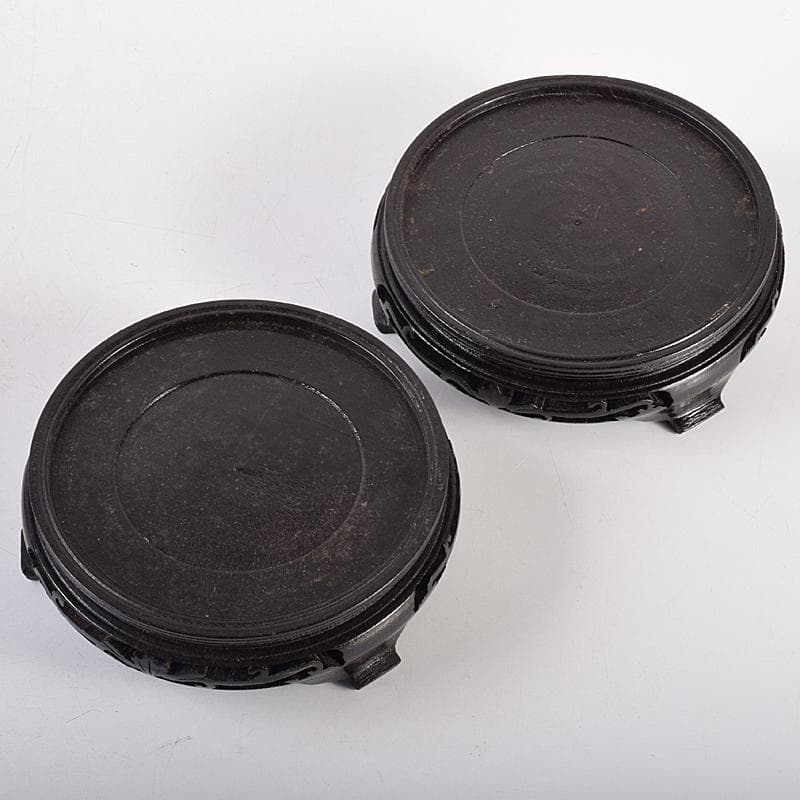 中国　剔紅　堆朱　内七宝　花文瓶　高さ約30㎝　唐木台付　一對　F　R7851B