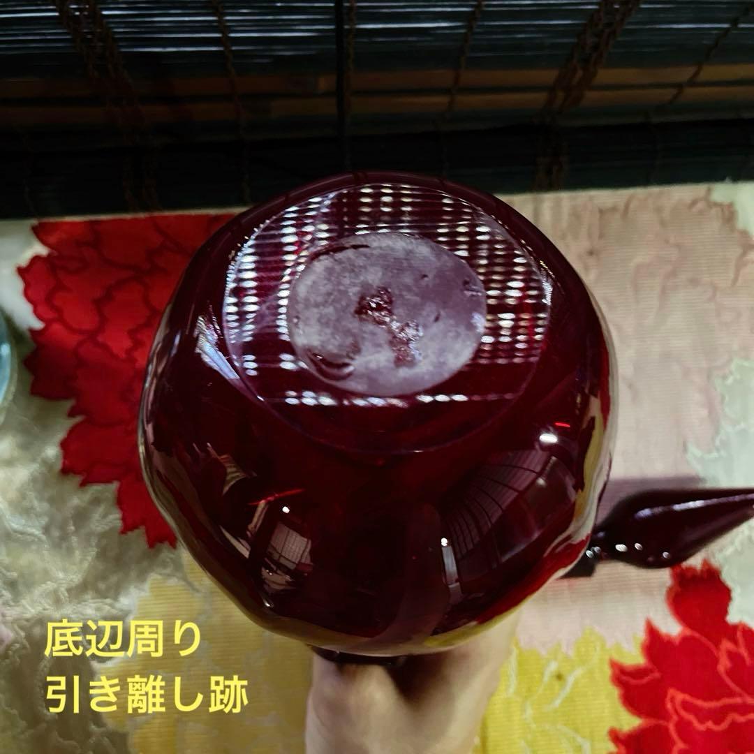 骨董 時代ガラス 銅赤被せガラス 古作 水差し デカンタ カラフェ