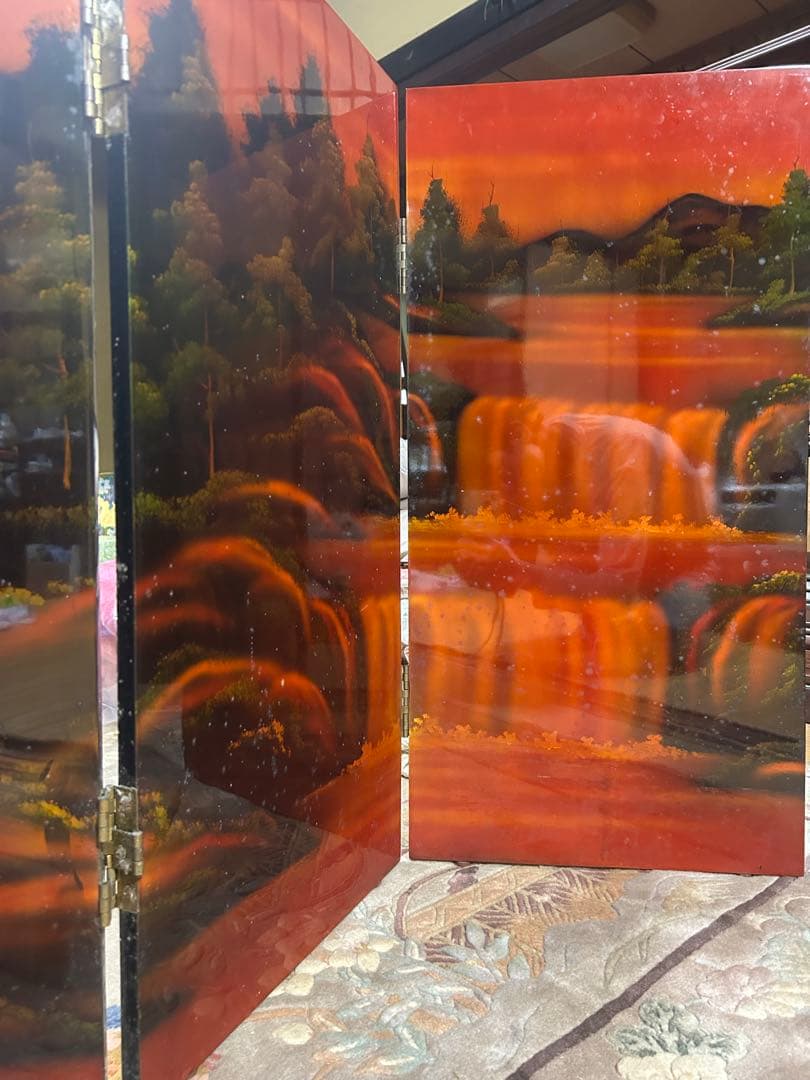 中国美術 螺鈿細工 衝立漆塗り 万馬奔騰図 令和8年干支