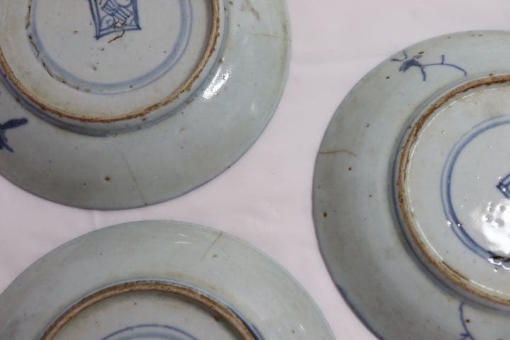 中国 清朝期 染付中皿3点 アンティーク 送料込み1001 美術品