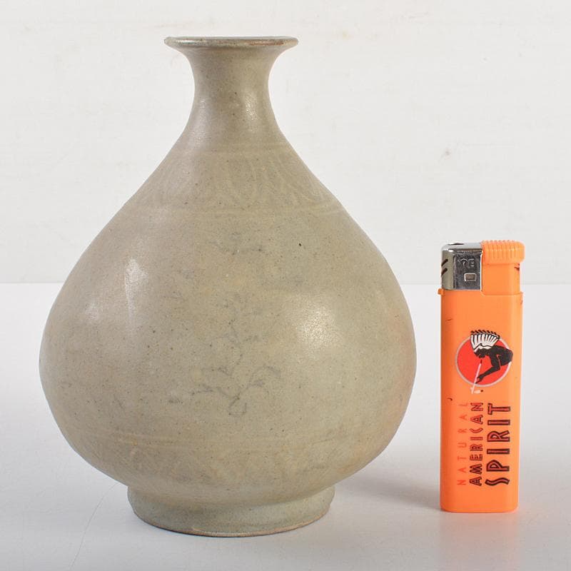 朝鮮美術　李朝　高麗青磁　象嵌花文　徳利　時代箱付　V　R7220