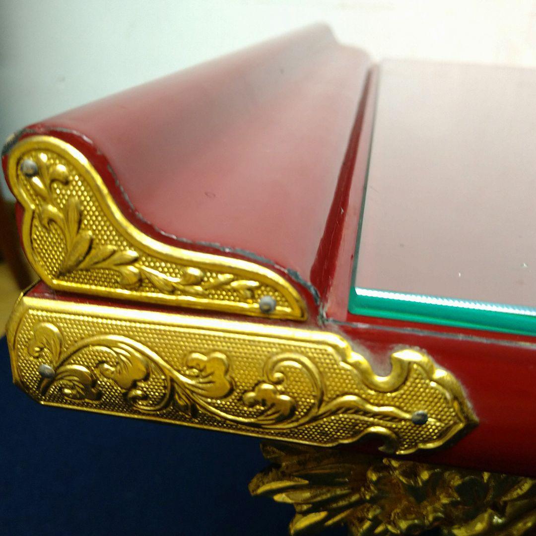 A729 経机 赤塗 朱塗 金箔鍍金 供物台 仏壇前机 木製 天板