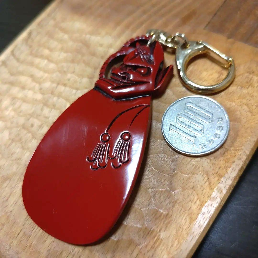 和の極み美しい新潟県村上堆朱伝統アート工芸品靴べらキーホルダー般若