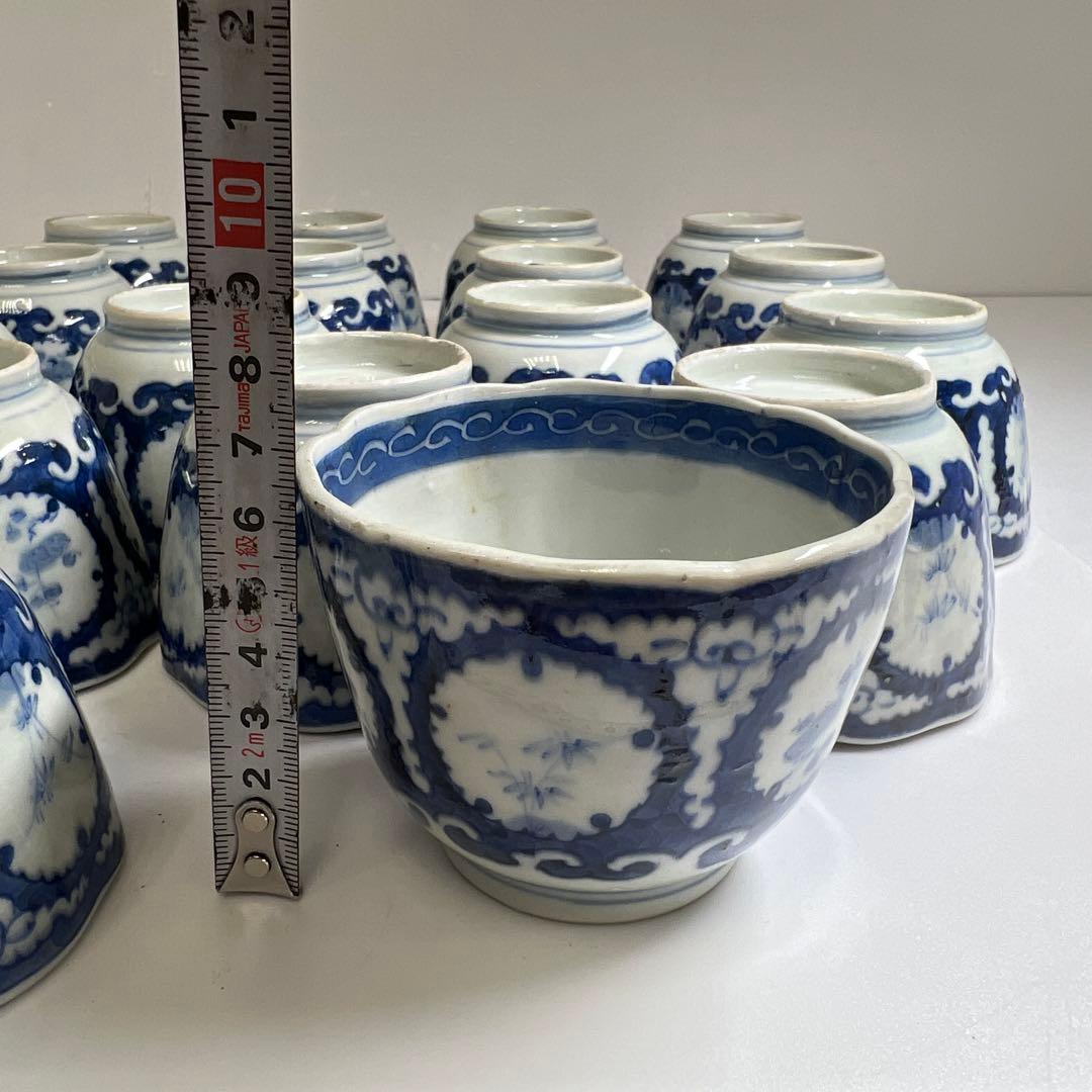 古伊万里 染付大猪口17客 木箱付 口径約8.5㎝ 東Y7-0620⭐︎2Fトヒコの