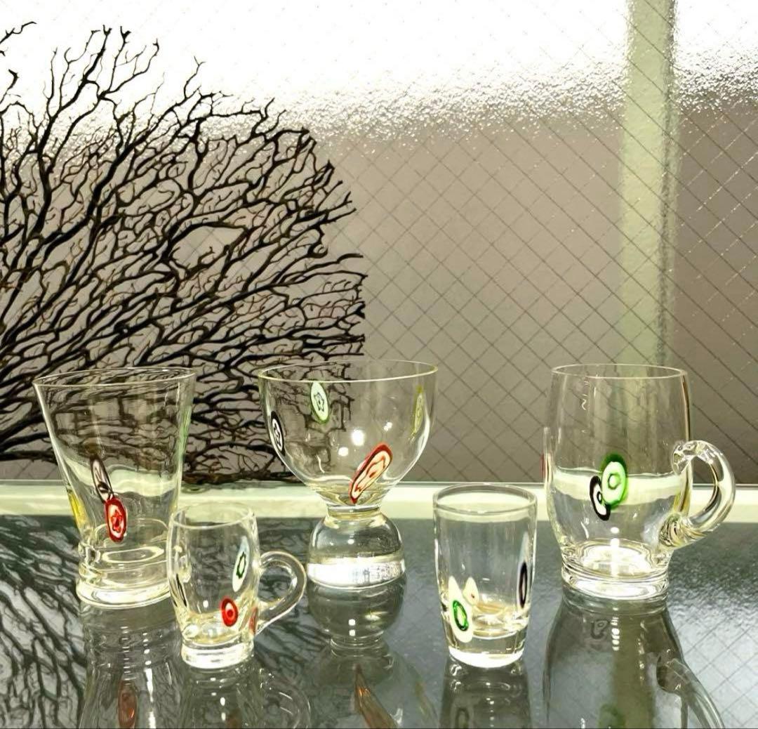 骨董 時代ガラス 超希少 花象嵌 反り口碗型 氷鉢 氷コップ 1