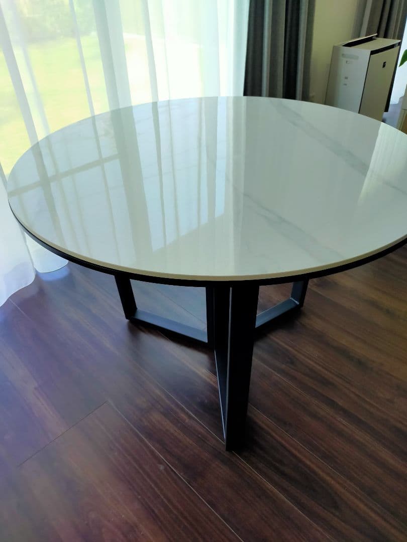 送料込(メルカリたのメル便)大理石風セラミック天板(円形)ラウンドテーブル