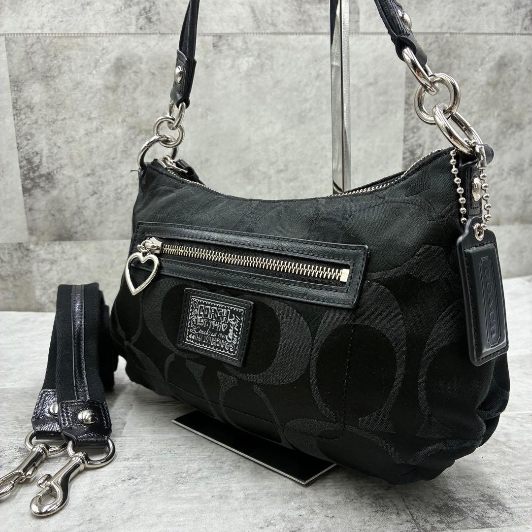 極美品✨コーチ　ポピー　セミショルダーバッグ　2way ナイロン×パテントレザー