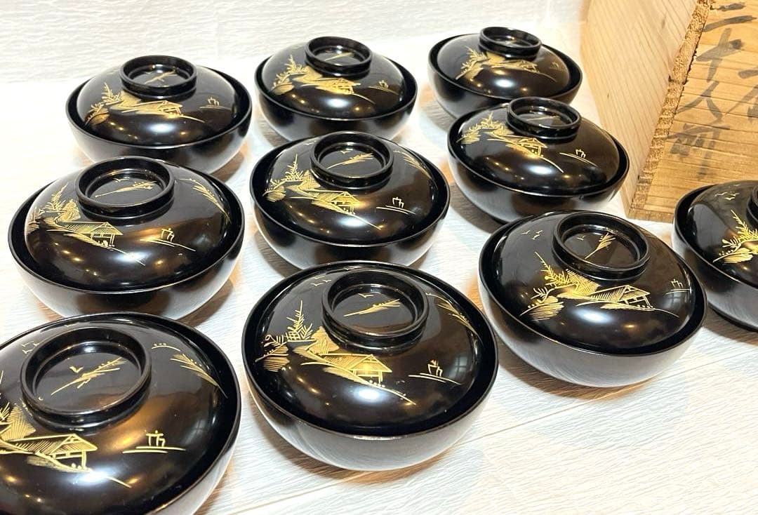木製漆器 吸物椀 10客 金蒔絵 骨董 時代物 アンティーク175 - メルカリ