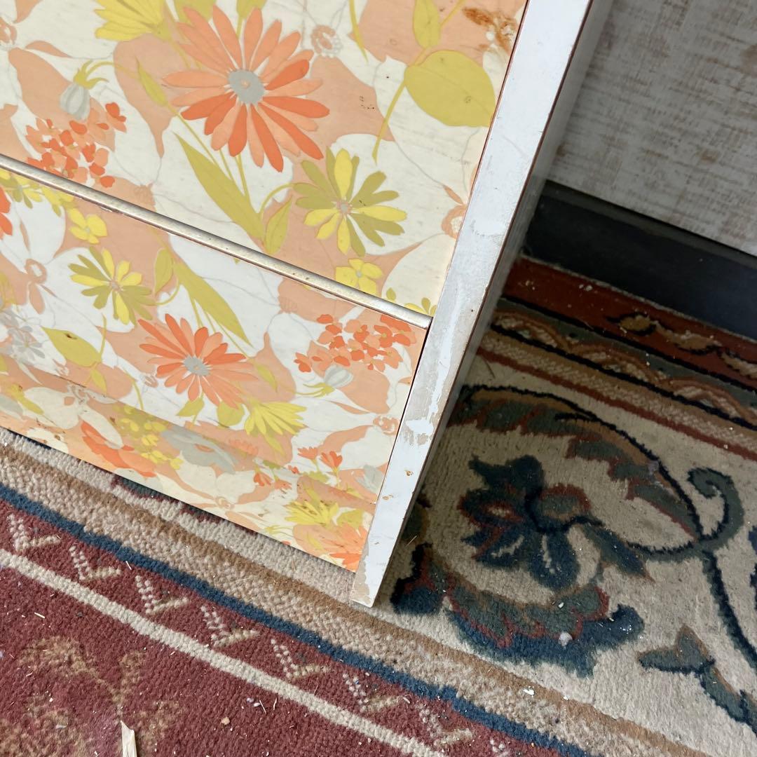 昭和レトロ 花柄 木製チェスト 7段タンス 古家具 ビンテージ