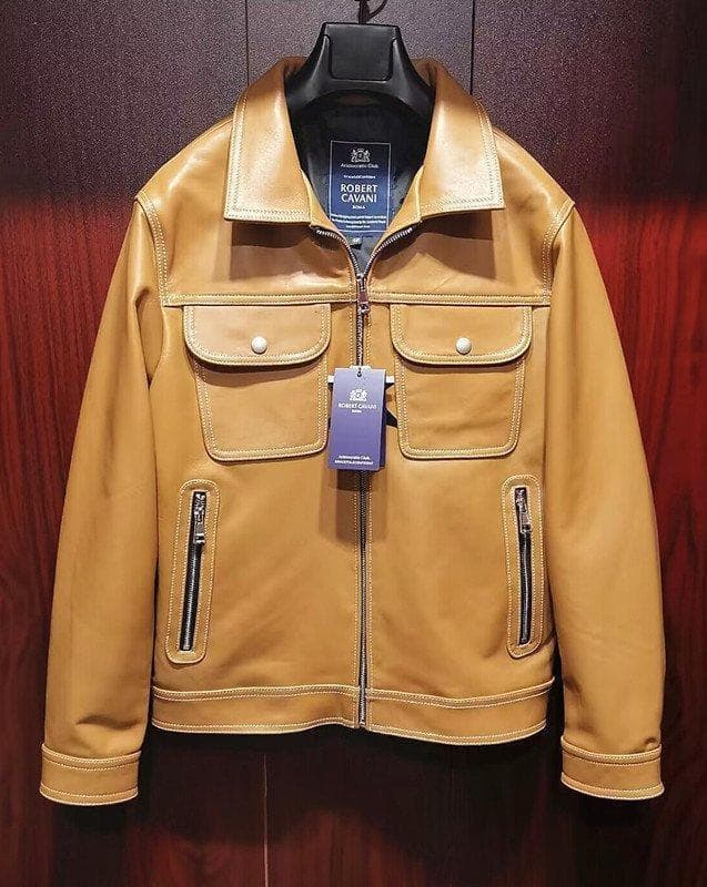 ROBERT CAVANI/ロベルトカバーニ 牛革・レザージャケット・茶色/XL