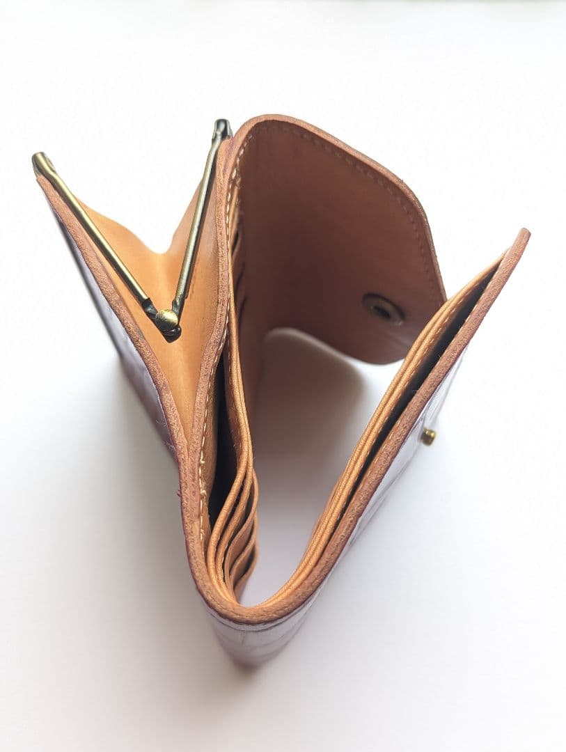 イルビゾンテ がま口【ボルドー×ヌメ】クロコ型押 バイカラー 美品