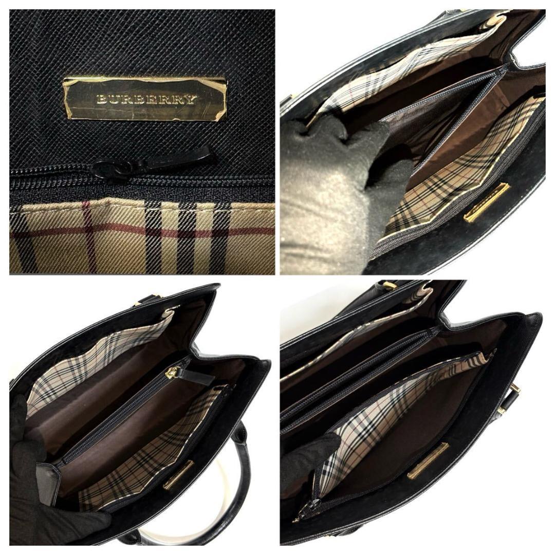 【美品】BURBERRY レザー ハンドバッグ ノバチェック ゴールド金具