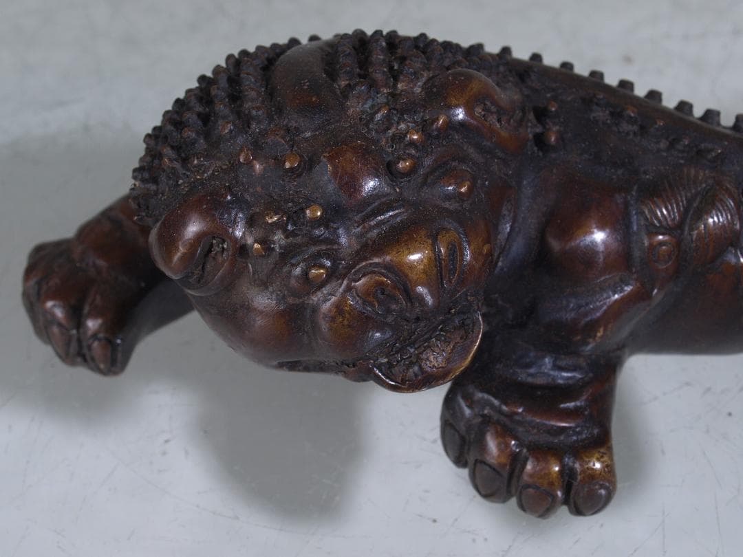 中国 唐物 清時代末期 銅製 獅子の置物G0181A3-2