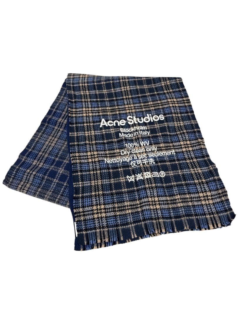 Acne Studios 大判 チェック マフラー ブルー アクネストゥディオズ