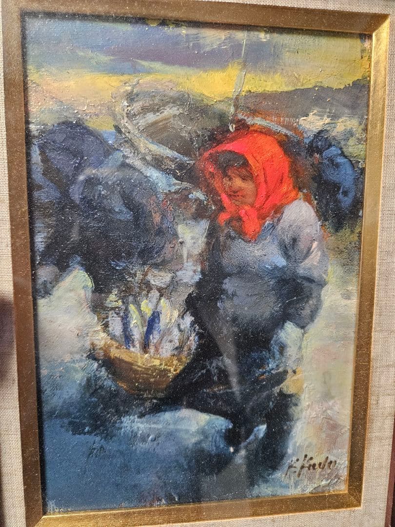 工藤和男 真作 漁港の婦人 F3