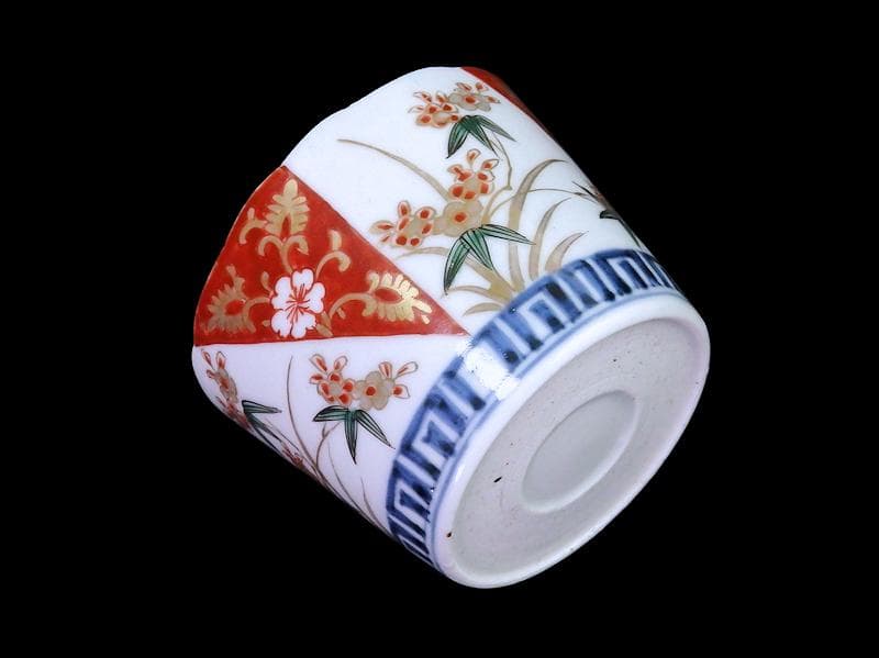 古伊万里 色絵 草花紋 桜に金唐草の図 蕎麦猪口 D242AS-CYh